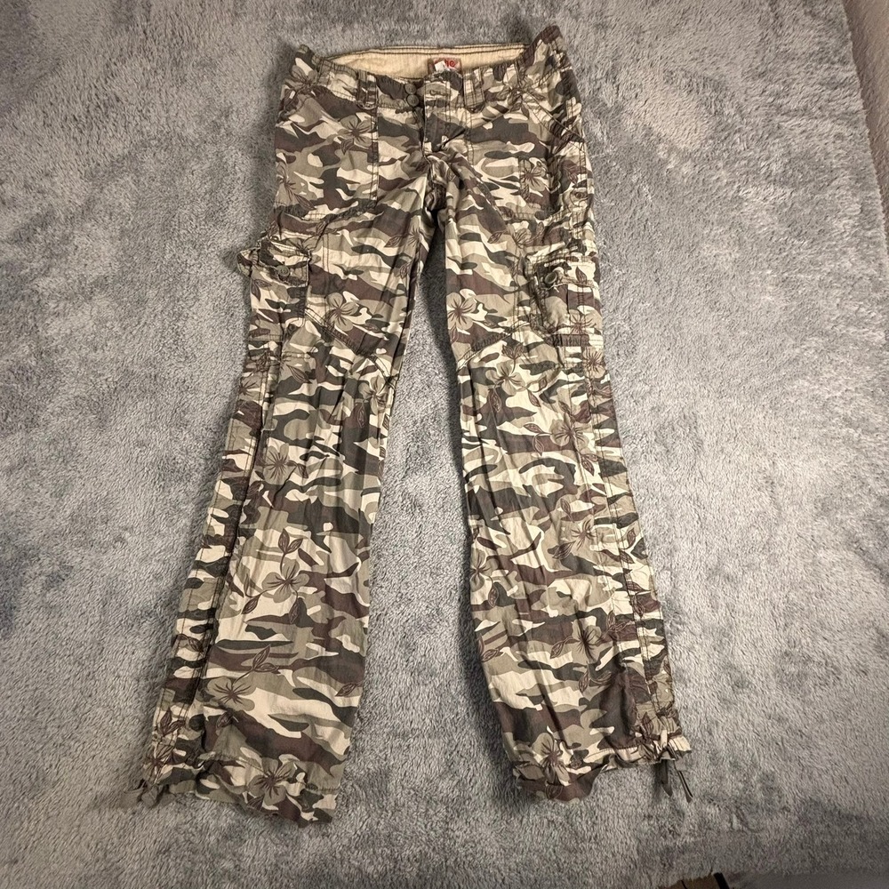 No Boundaries Floral Camo Cargo Pants Juniors 7 Green Khaki Y2K Utility 46WW10C